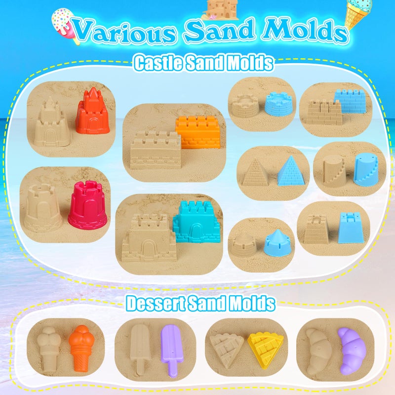 FUSPWEAO Beach Toys Sand Toys for Kids, Sand Castle Toys for Beach with 2 Sand Castle Bucket and Mesh Bag, Sand Molds, Shovels and Rakes, Sandbox Toys for Toddlers, Travel Beach Toys for Kids 3-10 - Image 5